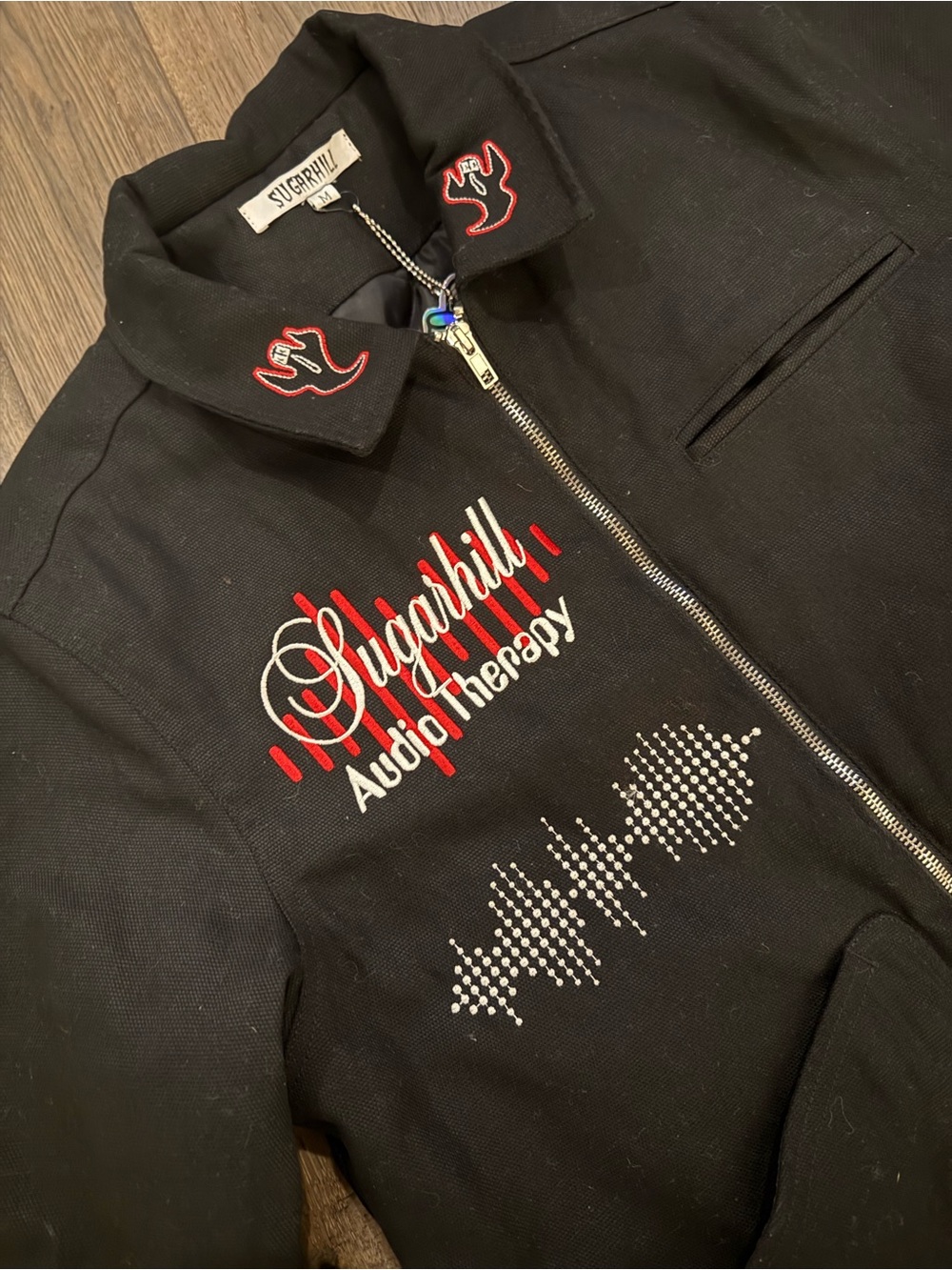 Sugarhill Black Embroidered Audio Therapy Jean Jacket